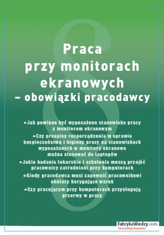 Praca przy monitorach ekranowych - obowiązki pracodawcy Agata Lankamer-Prasołek - okladka książki