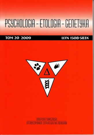 Psychologia-Etologia-Genetyka nr 20/2009 Włodzimierz Oniszczenko - okladka książki