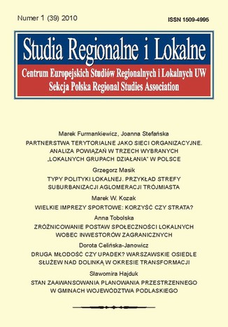 Studia Regionalne i Lokalne nr 1(39)/2010 Grzegorz Gorzelak - okladka książki