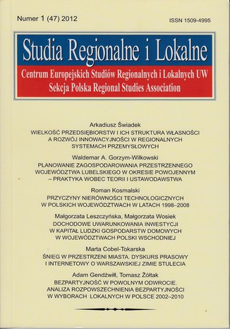 Studia Regionalne i Lokalne nr 1(47)/2012 Grzegorz Gorzelak - okladka książki