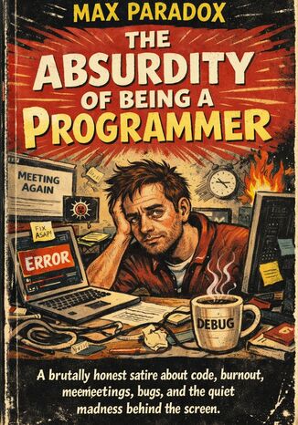 The Absurdity of Being a Programmer - A brutally honest satire about code, burnout, meetings, bugs, and the quiet madness behind the screen Max Paradox - okladka książki