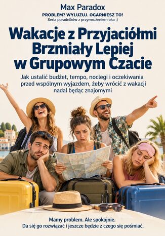 Wakacje z Przyjaciółmi Brzmiały Lepiej w Grupowym Czacie - Jak ustalić budżet, tempo, noclegi i oczekiwania przed wspólnym wyjazdem, żeby wrócić z wakacji nadal będąc znajomymi Max Paradox - okladka książki