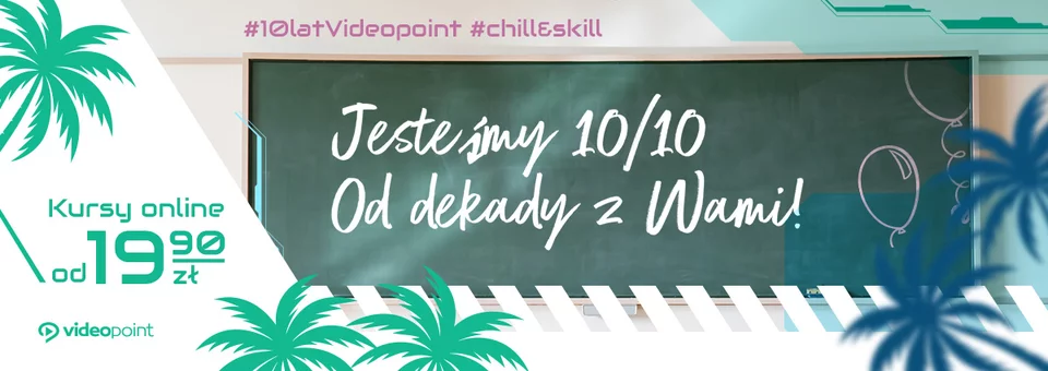 10 urodziny Videopointa - kursy od 19,90 zł. Cyberbezpieczeństwo, programowanie, AI, analiza danych, data science, elektronika, marketing, sieci, testowanie