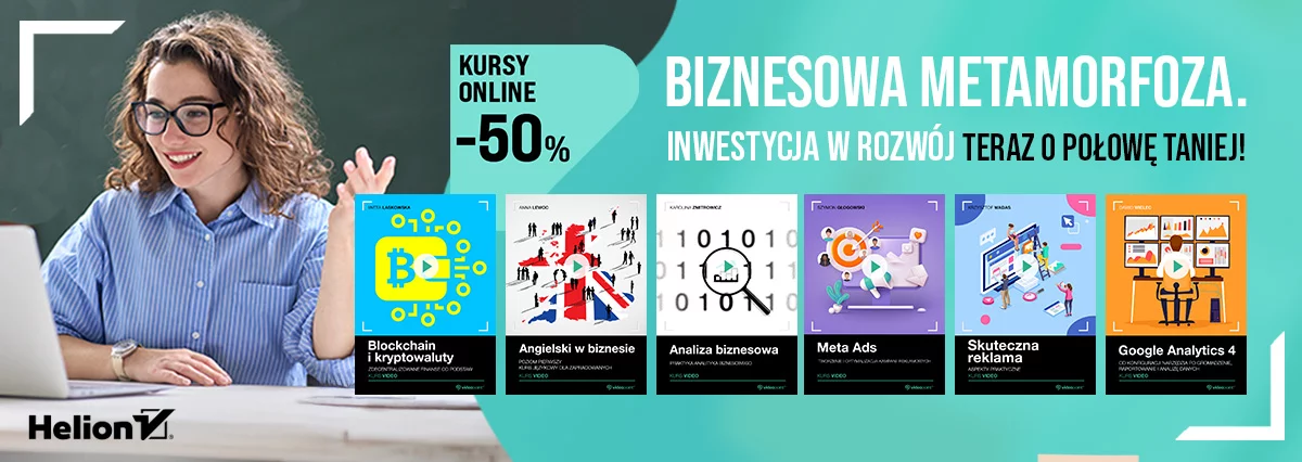 Grafika promocyjna - Biznesowa metamorfoza. Inwestycja w rozwój teraz o połowę taniej! [Kursy biznesowe -50%]