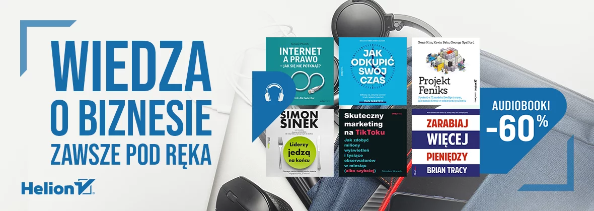 Grafika promocyjna - Wiedza o biznesie zawsze pod ręka [Audiobooki -60%]