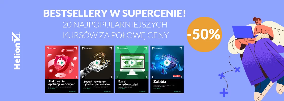 Grafika promocyjna - Bestsellery w supercenie! 20 najpopularniejszych kursów za połowę ceny [kursy -50%]