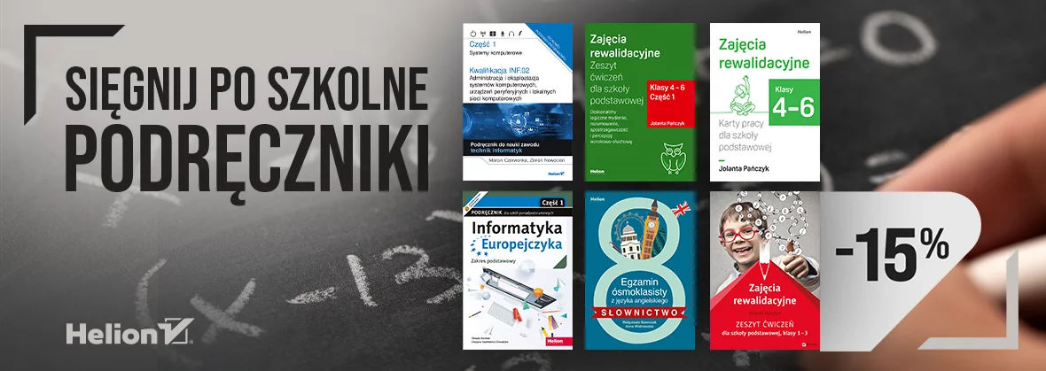 Grafika promocji - Sięgnij po szkolne podręczniki [-15%]