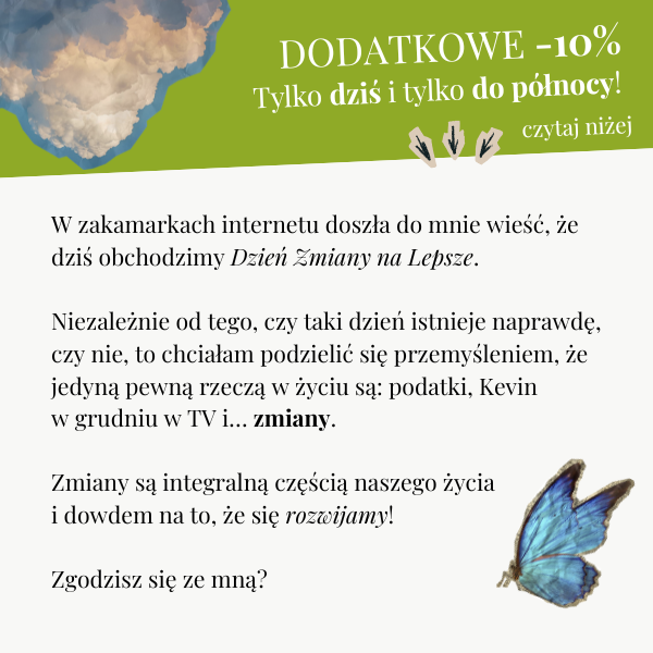 Zajrzyj na Sensus.pl i sprawdź najlepsze tytuły rozwojowe. Tylko dziś do północy, z kodem: ZMIANA, zyskujesz dodatkowe 10% rabatu.