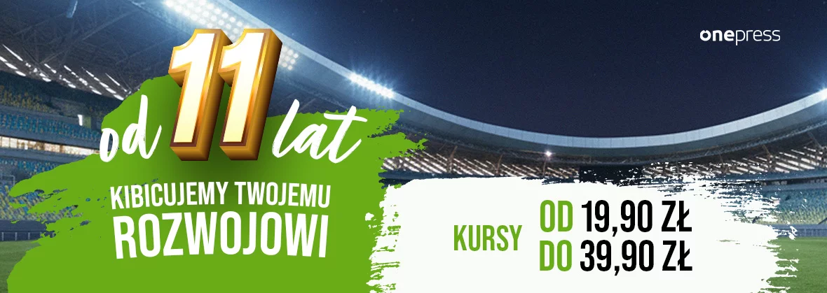 Grafika promocji - 11 lat kursów online. 🥳 Urodzinowa oferta [od 19,90 zł do 39,90 zł]
